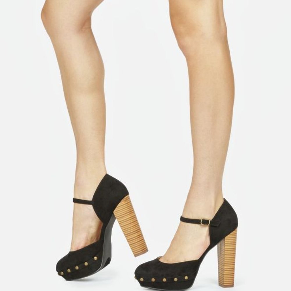 JUSTFAB Grasie Black High Heels Sz 9 platform Bloc